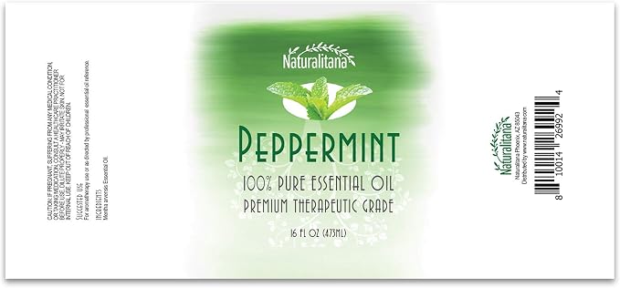 Naturalitana Aromatherapy Peppermint Essential Oil for Diffuser, Topical, Soap, Candle, Bath Bomb, Home & Office 16 Oz Bulk