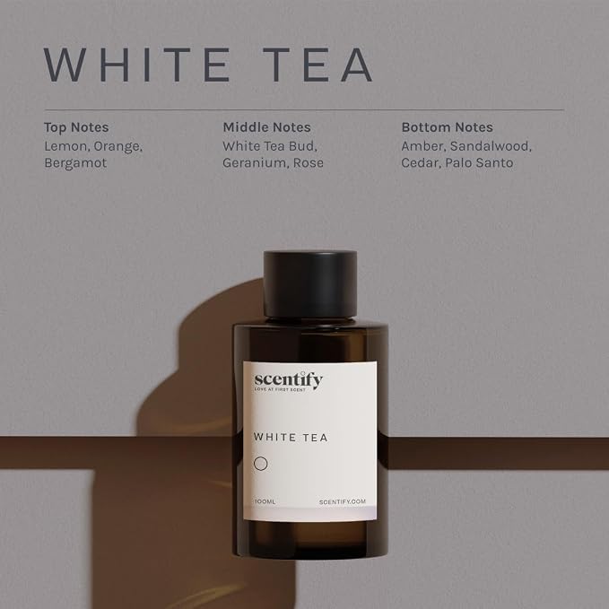 Scentify White Tea Aroma Oil Refill for Diffusers – Citrus, White Tea & Soft Florals, Amber Woods & Palo Santo – Luxury Aromatherapy Fragrance – 100ml / 3.38oz