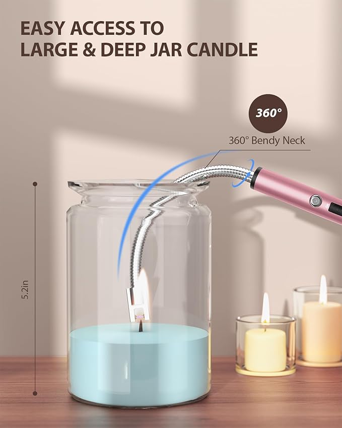 RONXS Lighter Electric Lighter Rechargeable Arc Type C Candle Lighters with LED Battery Display, Flexible Neck Windproof Flameless Plasma Long Lighters for Candle BBQ Camping (Pink&Gold)