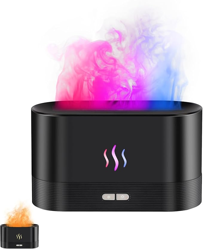 Flame Effect Essential Oil Diffuser, Ultrasonic Aromatherapy Humidifier, Upgraded 7 Color Changing Lights with Ultra Quiet, Auto Shut-Off for Bedroom Home Office Yoga & Gift (180mL, Black)