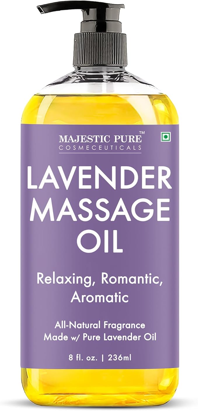 MAJESTIC PURE Lavender Massage Oil for Massage Therapy - Refreshing, and Relaxing - Natural Oils with Lavender Essential Oil - for All Skin Types - Men and Women Massage Lotion - 8 fl oz