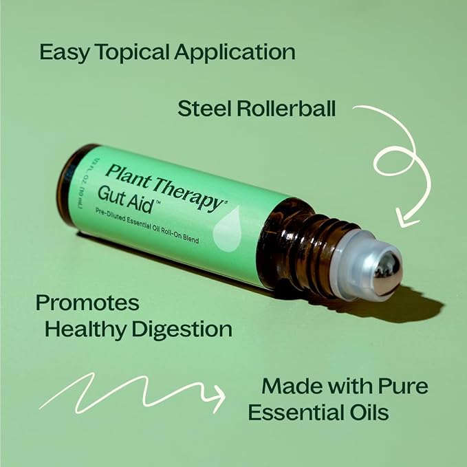 Plant Therapy Gut Aid Essential Oil Blend Roll-On 10 mL (1/3 oz) 100% Pure, Pre-Diluted Roll-On, Supports Healthy Digestion, Ready for Topical Application