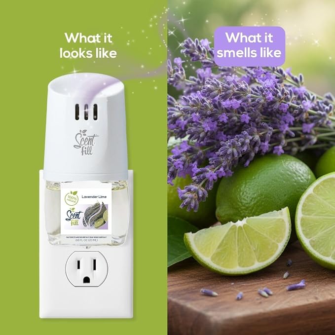 Scent Fill 100% Natural Lavender Lime Plug in Air Freshener, Scented Oil Refills, 3 Refills