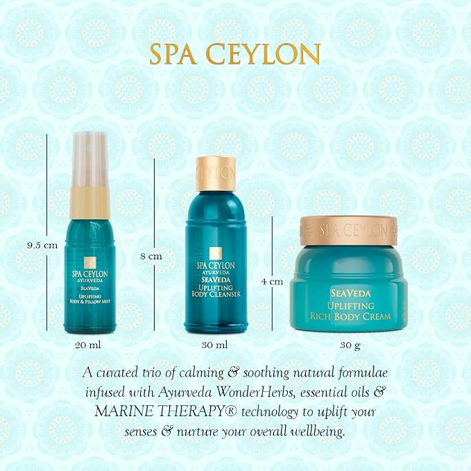 SPA CEYLON SeaVeda Uplifting Wellness Trio – Pampering Kit with Natural Ingredients, Ayurvedic Gift Set with Shower Gel, Body Cream & Pillow Mist, 3-Piece Set, Pamper set (150 g, Spearmint)
