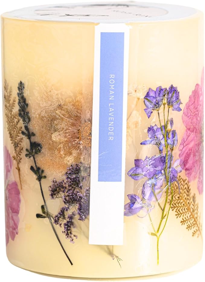 Rosy Rings Round Botanical Candle Roman Lavender - Aromatherapy, Luxury Candles, Long Lasting, Botanical Candles, Candle Gift Sets, Home Decor (Small)