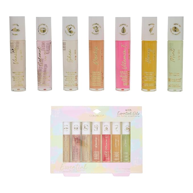 Expressions 7pc Lip Oil Set, Hydrating Roll-On Lip Oils Infused w/Essential Oils - Rollerball, Vitamin-Enriched
