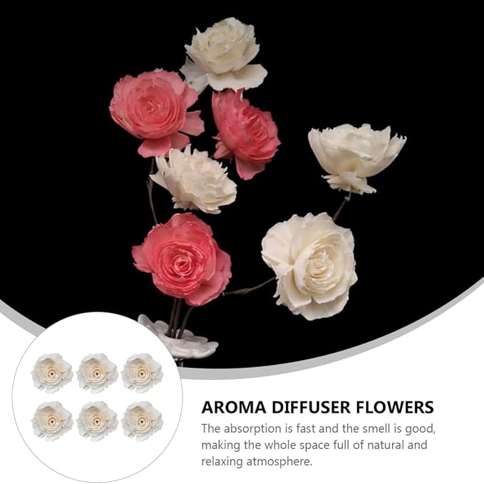 KALLORY Aroma Diffuser Flowers 6pcs Fire-Free Rattan Reed Essential Oil Diffusers Light-Colored Home Fragrance Decor for Living Room and Office