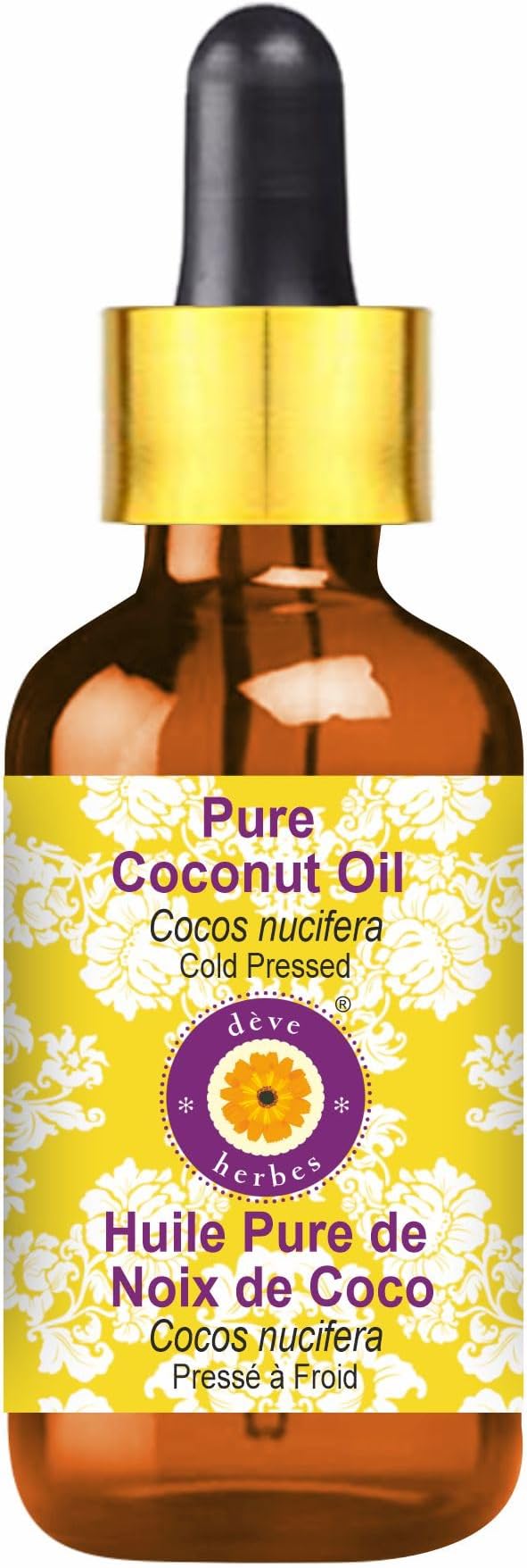 dève herbes Pure Coconut Oil (Cocos nucifera) with Glass Dropper Cold Pressed 15ml (0.50 oz)