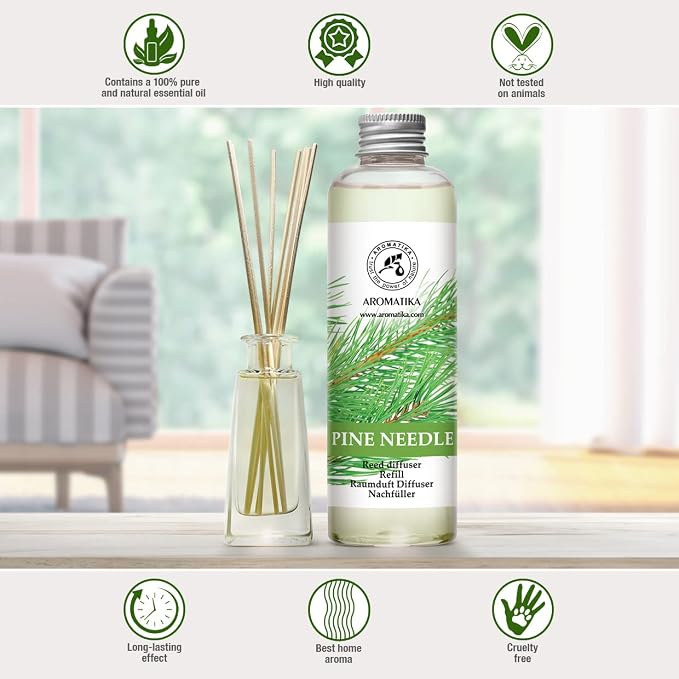 Pine Diffuser Refill 6.8 Fl Oz - Fresh & Long Lasting Fragrance - Scented Reed Diffuser - Diffuser Oil Refill - for Aromatherapy - Home - Office - Air Fresheners w/Natural Essential Pine Needle Oil