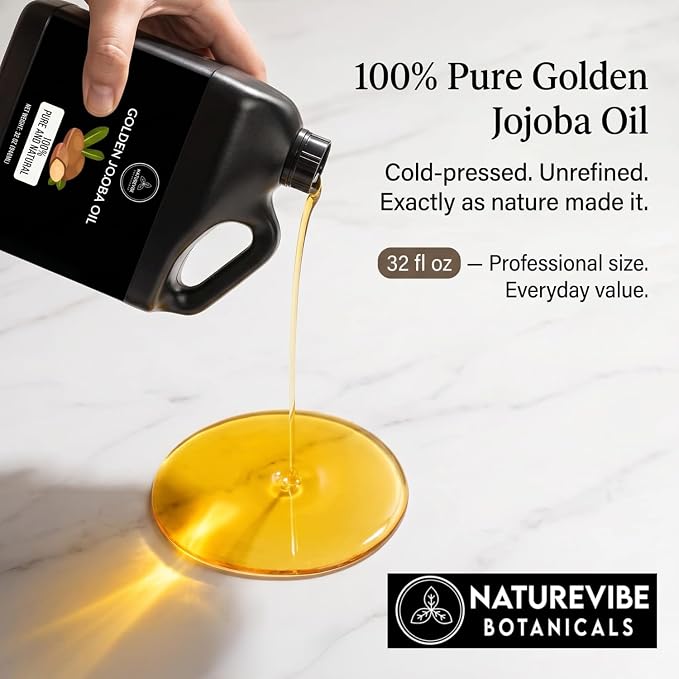 Naturevibe Botanicals Golden Jojoba Oil 32 oz – 100% Pure, Cold-Pressed Moisturizer for Skin & Hair | Antioxidant-Rich, Non-Greasy, Carrier Oil & Daily Hydration