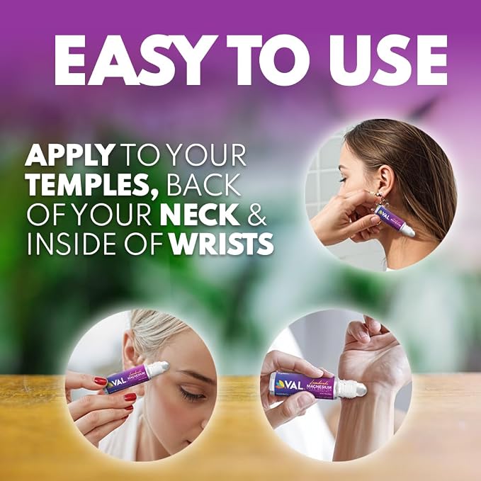 VAL Lombardi Magnesium Stick Rollon with Peppermint & Other Essential Oils - Cooling Comfort for Your Head. Metal Roller. Made in the USA. 10 ml.