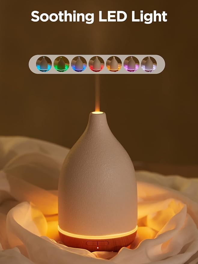 InnoGear 150ml Ceramic Diffuser for Essential Oils Handcrafted Aromatherapy Diffuser Oil Diffuser Ultrasonic Cool Mist Humidifier with 2 Mist Modes Waterless Auto Off for Room, Pack of 2