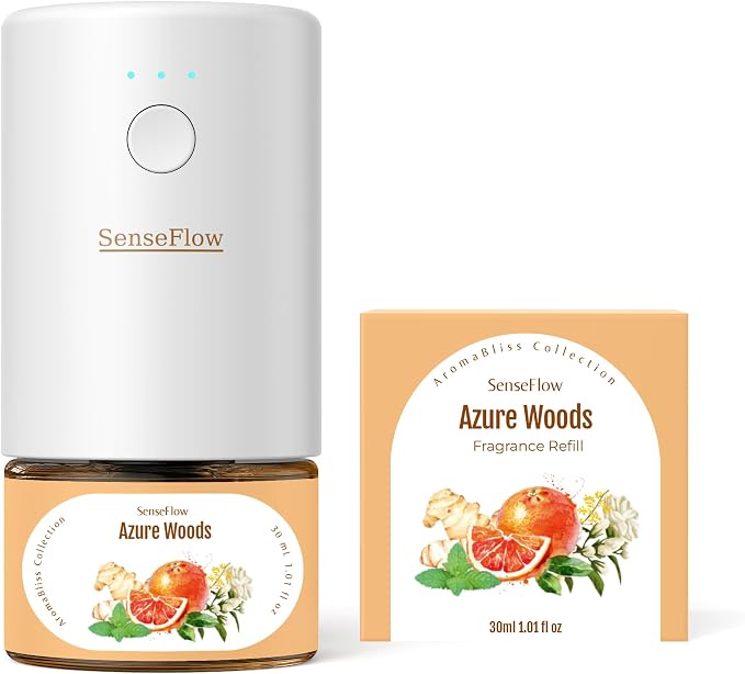Essential Oil Refill 1.02oz/30ml - Free SF101 Waterless Aromatherapy Diffuser, Covers 1000 Sq Ft, 120-Day Natural Scent,Azure Woods