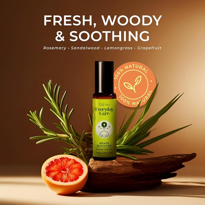 Stress Relief & Brain Booster Roll On Set - Aromatherapy Grade Essential Oils Roll On Set - 2x0.34 fl oz - Gya Labs