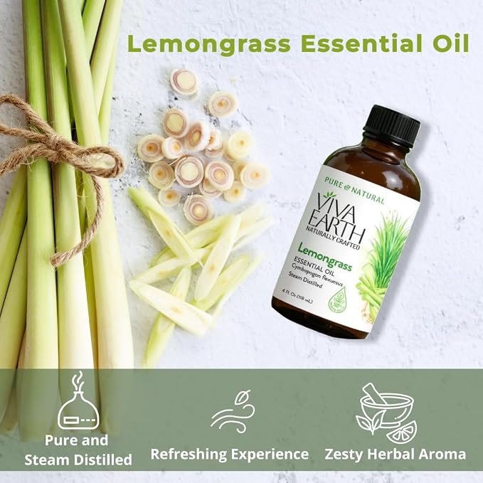 Lemongrass Essential Oil – 100% Pure and Natural Lemongrass Essential Oil for Diffuser, Aromatherapy, Citrus-Fresh Aroma for Hair and Skin Care, Soap and Candle Making – with Dropper, 4 oz