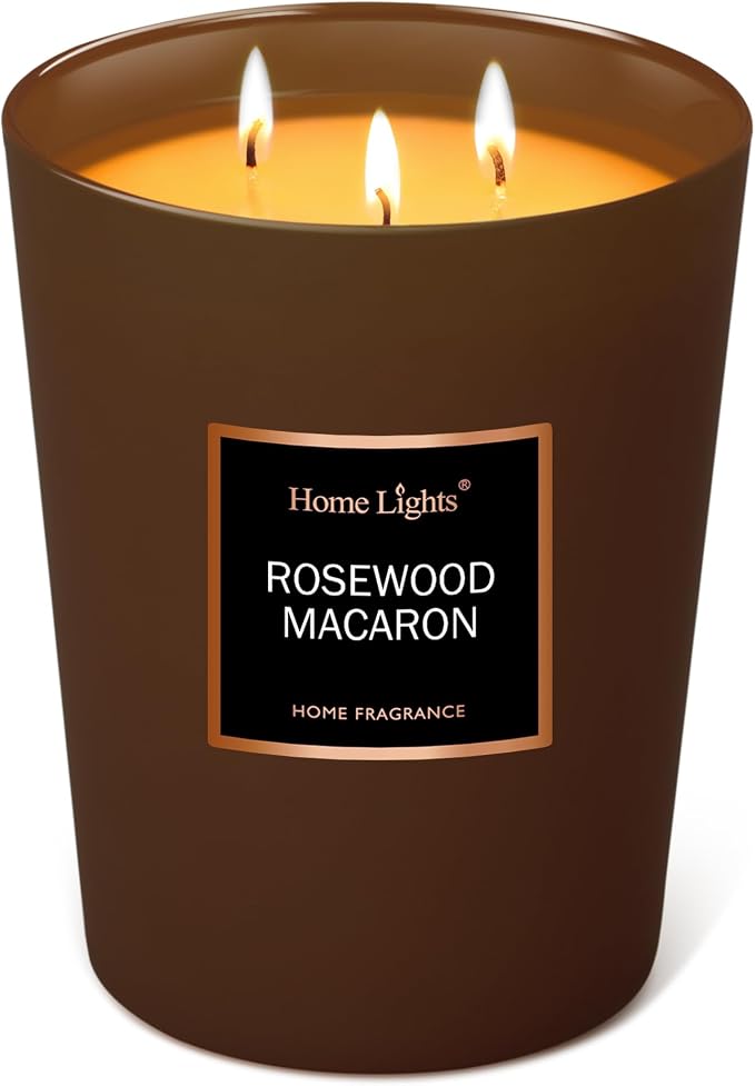 HomeLights Scented Candles | Large Jar Candle - 33.3 Oz. Natural Soy Aromatherapy Candles | Up to 70 Hours Burn Time with 3 Cotton Wicks, Home Decorative Fragrance Candles - Rosewood Macaron