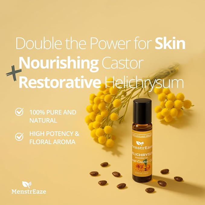 Helichrysum Oil & Castor Oil Roll On, High Potency Formula, 100% Pure and Natural, Acne Soothing, Skin Vitality & Anti-Aging, Aches Relief, Beauty Rollerball, 10ml