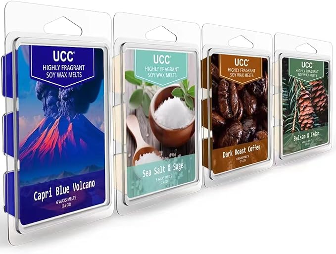 UCC Plant Based All Natural Wax Melts, Strong Fragrance, Long Lasting Premium Soy Scented Melts Cubes, Wax Melts Tarts, Colored Wax Melt - 4 Pack