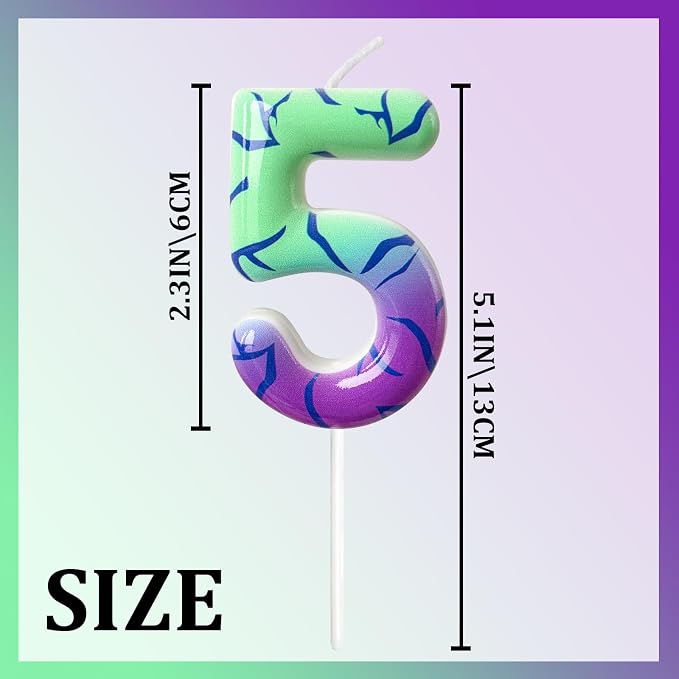 Number 5 Birthday Candle for Cake – Purple Green Gradient Number Candle with Mystic Rune Pattern, Decorative Cake Topper for Anniversary & Celebration
