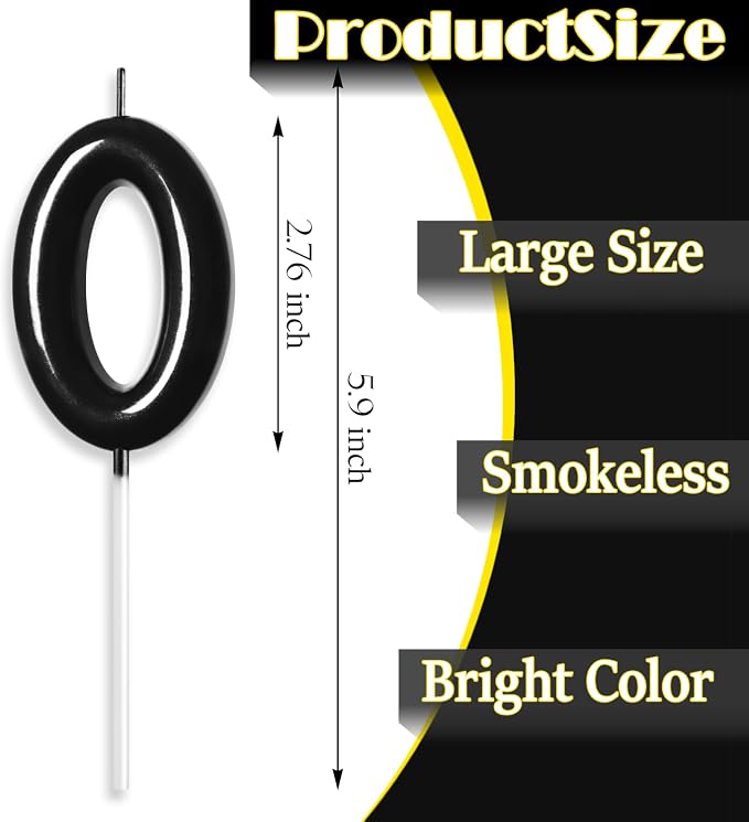 2.76“ Large Black 5 Birthday Candle, 5 Candle for 5th Birthday Boy, Number 5 Candle for Boys Black Theme Birthday Party Decorations, Black Birthday Candles for Gothic Birthday Decorations