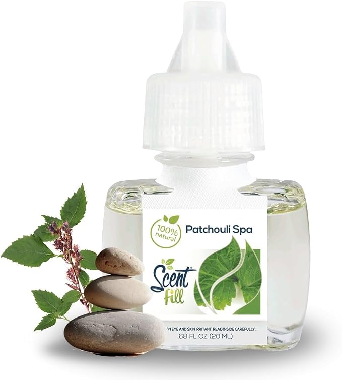 Scent Fill 100% Natural Patchouli Spa Plug in Air Freshener, Scented Oil Refills, 2 Refills + Diffuser