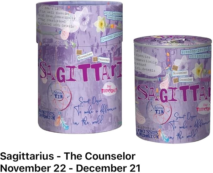 Sagittarius Zodiac Soy Candle – Scented Jasmine Candle in Reusable Ceramic Jar, 12.3 oz, 80-Hour Burn, Clean Burning, Astrology Gift for Sagittarius Birthdays & Special Occasions