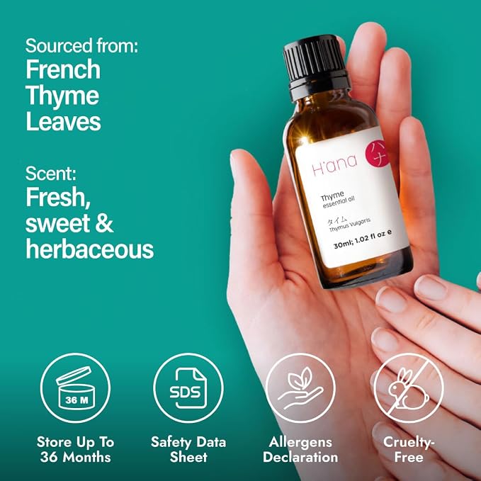 H'ana Thyme Oil - 1.02 Fl Oz Thyme Essential Oil for Hair, Skin, Diffuser, Aromatherapy & DIY