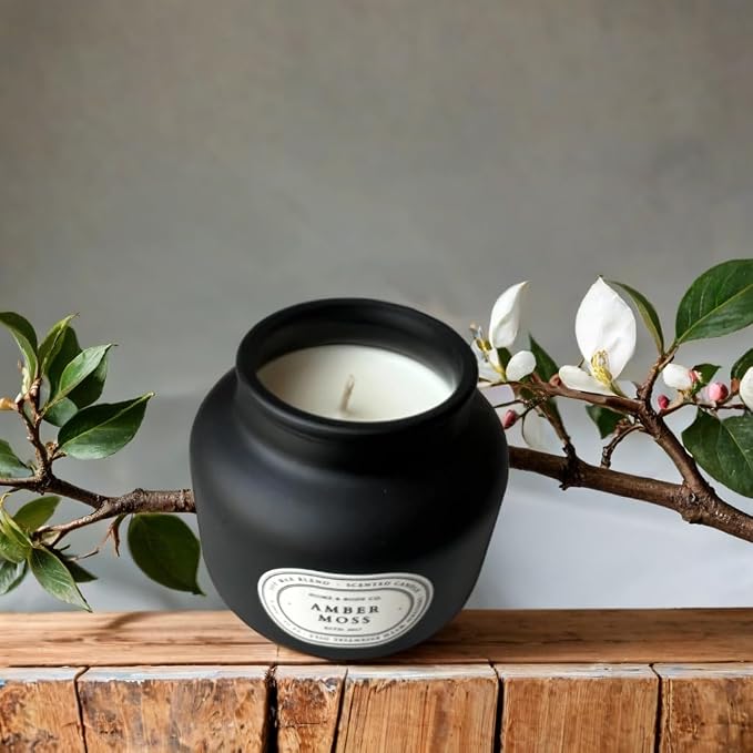 Home&Body Company Scented Candles 12 OZ Fragranced Candle, Soy Blend Wax, Infused with Essential Oils, Home Fragrances, Aromatherapy Home Scented Candles Gift, Scent: Amber Moss