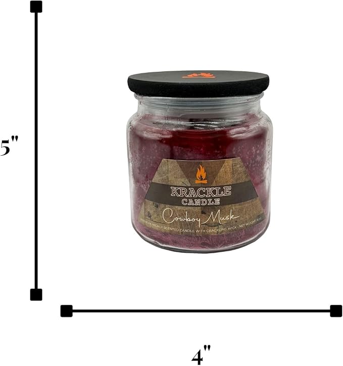 Krackle Candle | Cowboy Musk | 16 oz Scented Candle with Natural Crackling Wooden Wick | Poured in the USA | Tuberose, Winterberry & Spiced Orange Fragrance
