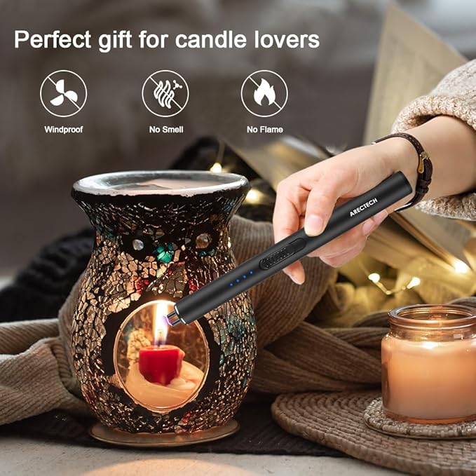 ARECTECH Electric Candle Rechargeable Lighter Arc Plasma Lighters for Candle Kitchen Camping Christmas Type-C Black