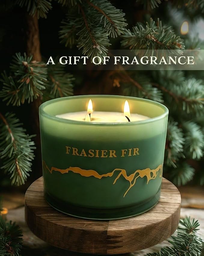 Fraser Fir Scented Candles - 100% Natural Soy Wax - Large 3 Wick Jar Candle - Up to 50 Hours Burning Time - Candles for Home - Gift-Ready Candle for Men & Women - Aromatherapy