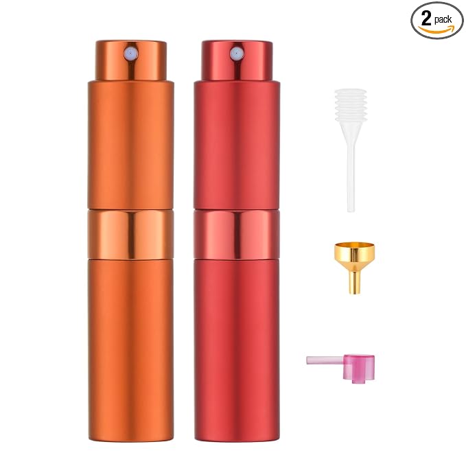 Tekson 8ml Travel Perfume Atomizer Refillable, Mini Cologne Spray Bottle Empty, Small Aftershave Portable Sprayer for Liquid Dispenser (Red&Orange)