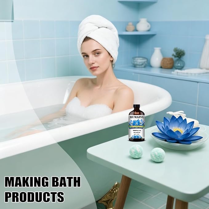 Blue Lotus Essential Oil, Blue Lotus Oil 4 Fl Oz 120ML for Diffuser Humidifier Yoga Cleaning DIY Candle Soap Making MUMAZYL Essential Oils