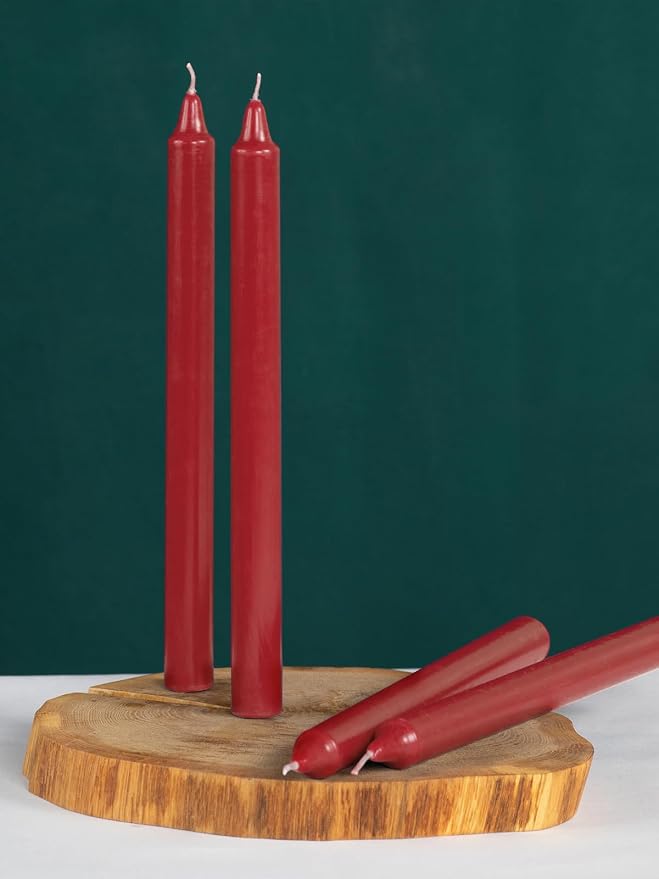 CANDWAX Red Taper Candles Pack of 4 - Slow Burning Dripless Unscented Straight Candles 12 inch - Ideal for Dinner Table - Smokeless Long Candlesticks