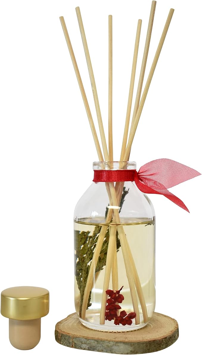 Joy Winterberry Spruce Reed Diffuser Set, Room Fragrance, Spa Scent | Evergreen, crisp berries, and subtle spices profile, bathroom decor, decorative glass bottle, home aroma, entryway