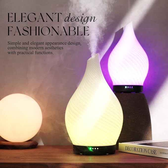 Porseme 280ml Essential Oil Diffuser Glass Color Changing Aroma Air Diffusers Aromatherapy Ultrasonic Cool Mist Humidifier 7 Running Hours Waterless Auto-Off for Sleeping Yoga Office Spa(Pure White)