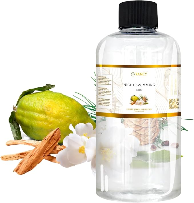 YANCY Night Swimming Luxury Collection Fragrance Oil (8 oz), Fresh Marine and Floral Scent, Soothing Aroma for Diffusers, Oil Burners & Aroma Lamps, Ideal for Nighttime Relaxation
