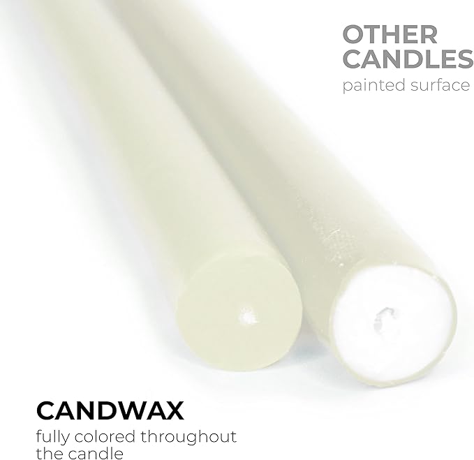 CANDWAX Ivory Taper Candles 12 inch Dripless - Set of 4 Tapered Candles - Smokeless and Unscented Candlesticks Long Burning