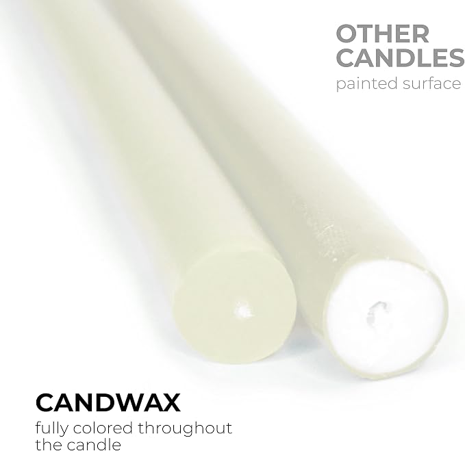 CANDWAX Ivory Taper Candles Pack of 4 - Slow Burning Dripless Unscented Straight Candles 12 inch - Ideal for Dinner Table - Smokeless Long Candlesticks