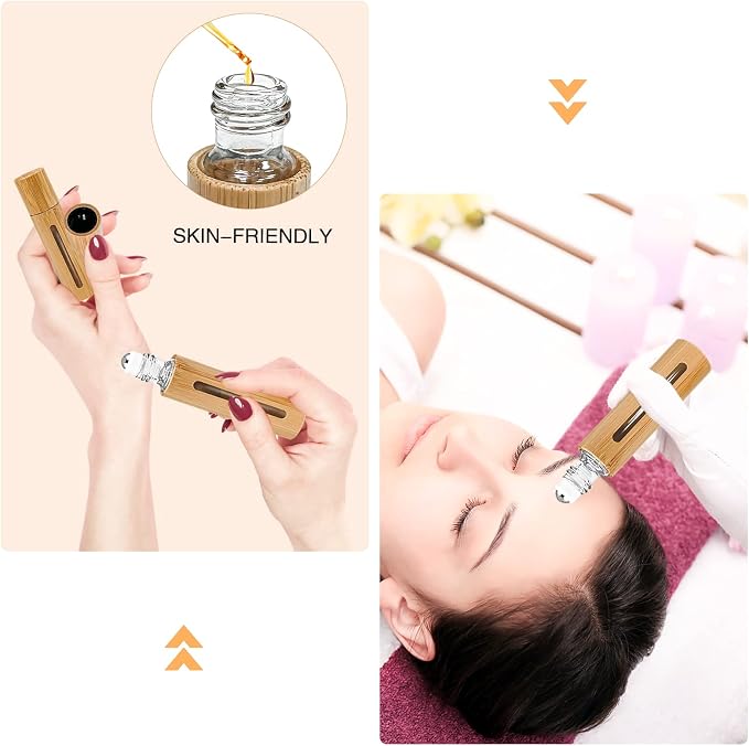 KALYLOC 12Pcs 10ml Bamboo Roll on Bottles for Essential Oils, Refillable Perfume Sample With Stainless Steel Roller, 2Pcs Openers and 2Pcs 3ml Funnels