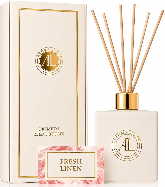White Reed Diffusers for Home | Premium Fragrance Diffuser | White Diffuser Sticks in Oil Set with Fresh Linen Scent | Smell Good Stuff | Long-Lasting Oil for Bathroom & Office (5 oz)