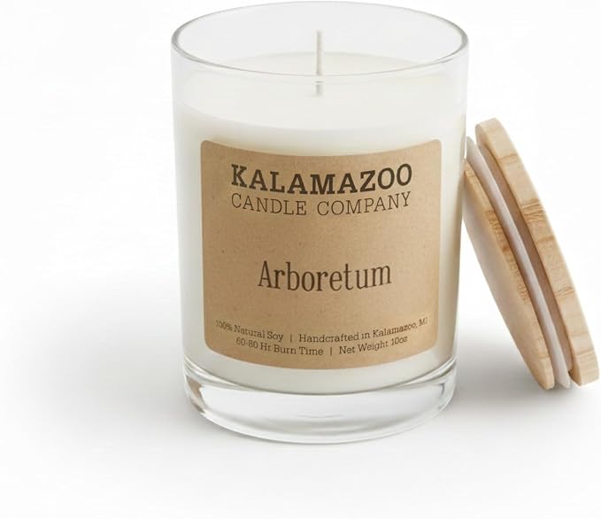 Kalamazoo Candle Company Hand-Poured Soy Wax Candle – 10oz Classic Jar, 60-80 Hour Burn Time – Made in USA, Highly Scented, Phthalate-Free (Arboretum)