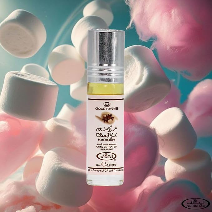 Al Rehab Choco Musk Marshmallow – Sweet Chocolate-Vanilla Concentrated Perfume Oil Roll-On for Unisex, 0.2 Ounce / 6ml