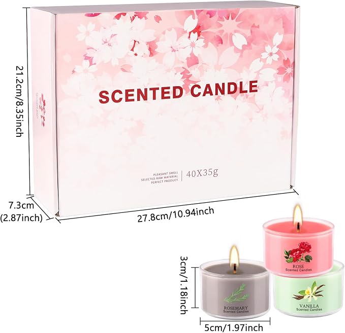 40 Scented Candle Set, 10 Fragrances, 35g Natural Soy Wax Candles with Smokeless Cotton Wicks, Ideal for Home Decor, Yoga, Meditation, Spa & Gifting.