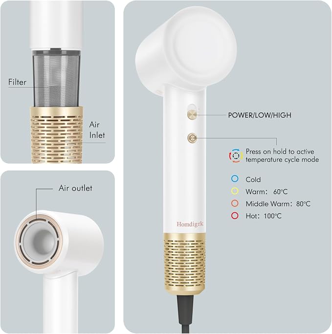 Hair Dryer, Ionic Blow Dryer with Diffuser,High Speed Brushless Low Noise Small Hairdryer, Lightweight/Compact/Mini Design,110V Use for Home/Travel, Suitable for All Hair Types Women, Men