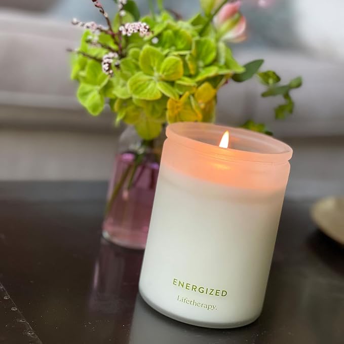 Lifetherapy Energized Scented Soy Candle, 75-Hour Burn, 10 Oz | Natural soy wax scented candles for home with clean burn, jar candle design, and long lasting fragrance