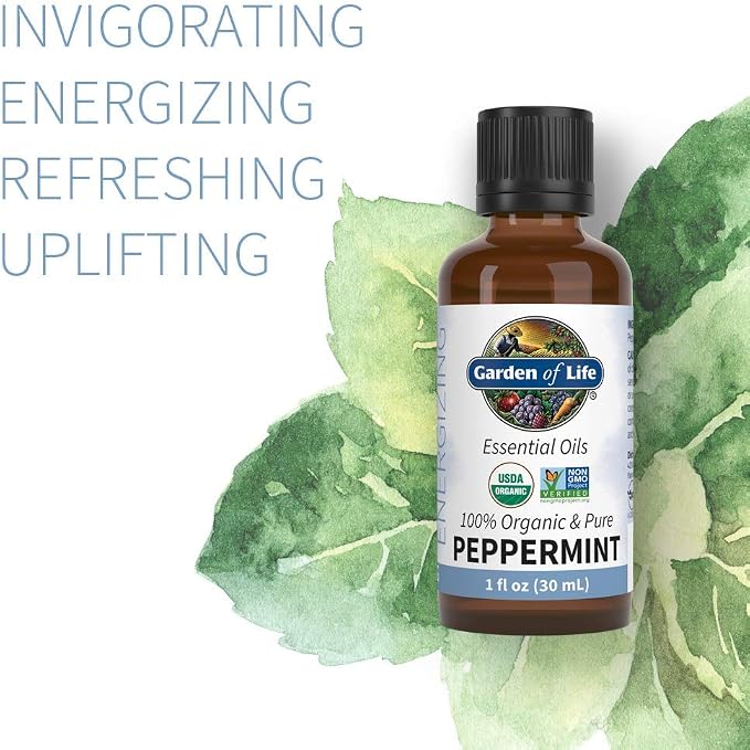 Garden of Life Peppermint Essential Oil – 100% Pure Essential Oil for Diffuser, Aromatherapy, Meditation, Energizing and Refreshing, USDA Organic, Non-GMO, 1 fl oz