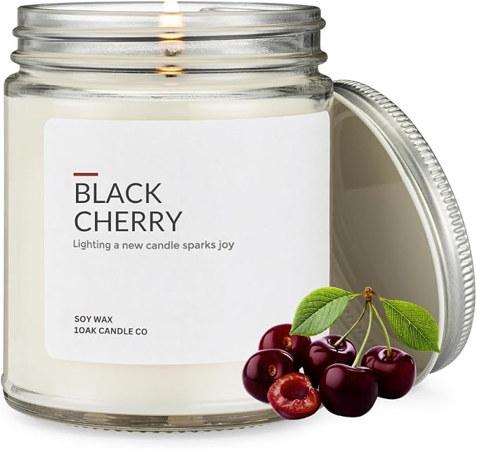 1OAK Cherry Candle - Soy Wax Scented Candles (Black Cherry) - Soy Candles for Home Scented - Long Burning Premium - Hand-Poured (7oz.)