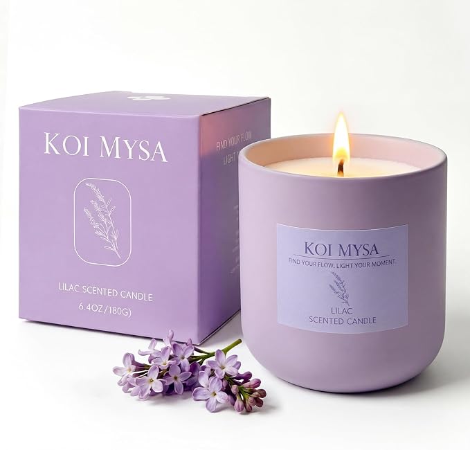 Lilac Blossoms Natural Soy Candle Non Toxic for Home Scented, Purple Aromatherapy Candle Décor Birthday Gifts Ideas for Her Women Mom Daughters Friends, 6.4 Oz