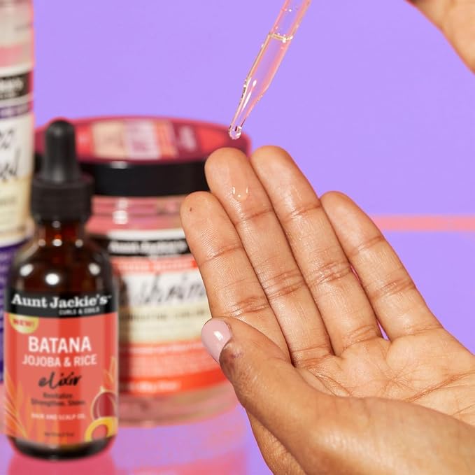Aunt Jackie's Curls & Coils Batana, Jojoba & Rice Elixir Hair and Scalp Oil, 2 fl oz - Revitalize, Strengthen and Shine